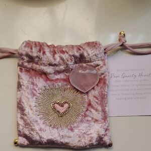 Velvet Drawstring Bag with Heart Embellishment - Pink